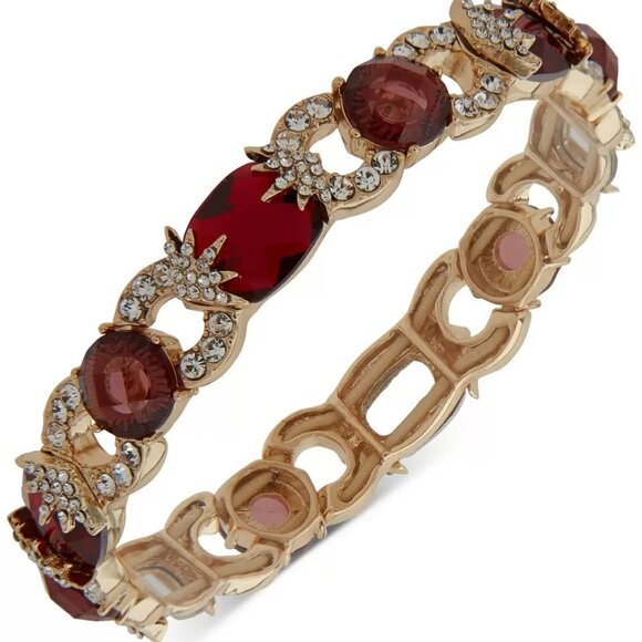 Anne Klein Red Doublet Stretch Bracelet in Gold-Tone NWT MSRP $35 - Picture 1 of 6